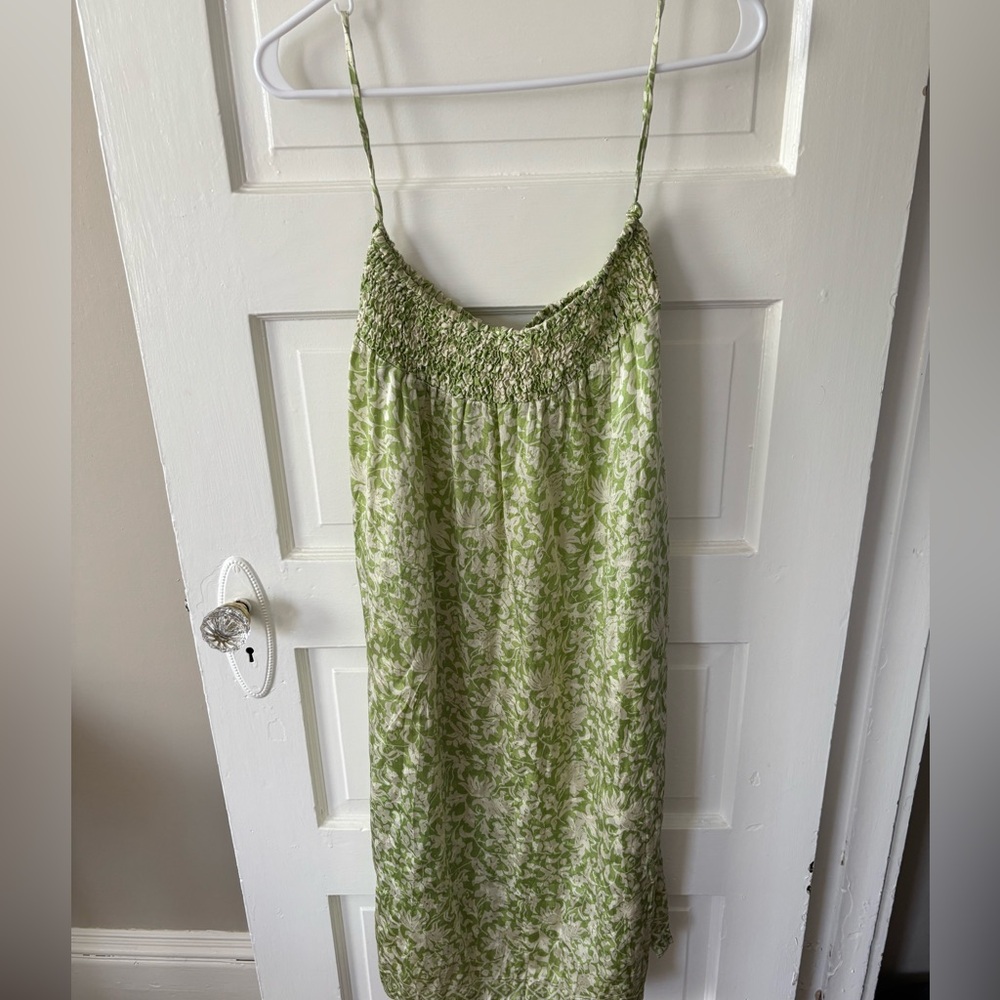 Green Floral silk skirt